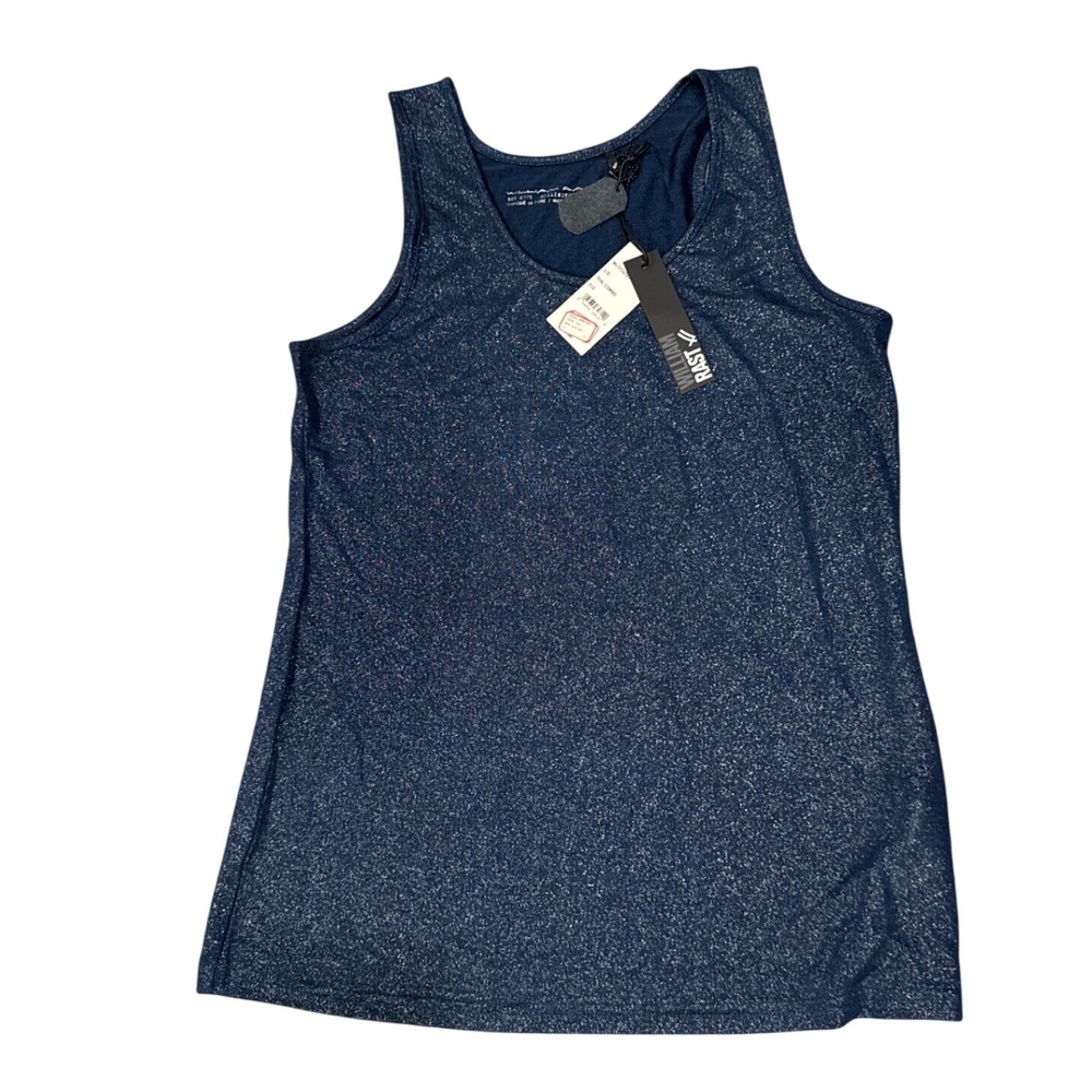 William Rast Women L Teal Combo Metallic Shimmer Scoop Neck Disco Party Tank Top